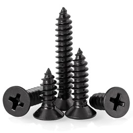 HanTof 100 Pcs M5 x 12/16/20/30/40mm Phillips Flat Head Self Tapping Wood Screws, Black Carbon Steel, Cross Drive Sheet Metal Screws for Wood, Plastic and Soft Metal, Sharp Point Tip (20 Piececs/each)