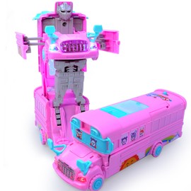 Transforming Car Toys for Girls 3 4 5-7 8 Year Old, 9"Smart Bus Toy Cars for Kids with LED Light and Music Transform, Race Car to Robot Toy for Boys Kids Toddles Christmas Birthday Gifts (Pink)