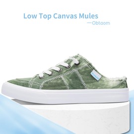 Obtaom Women Canvas Mules Memory Foam Clipper Fashion Sneakers Comfortable Slip-On Mule Backless Shoe（Green US5）