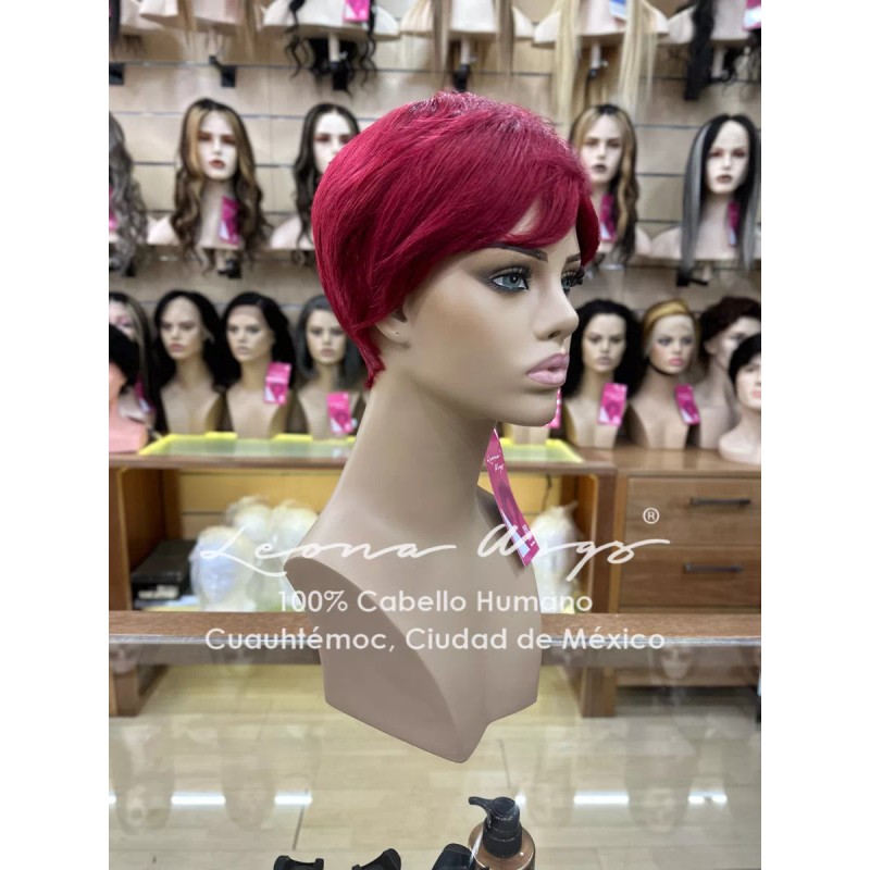 Leona Wigs Peluca Oncológica Pixie Rojiza 100% Cabello Humano