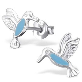 ICYROSE 925 Sterling Silver Small Blue Hummingbird Stud Earrings (Nickel Free) 17684