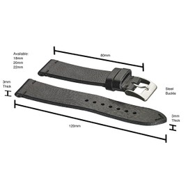 ALPINE INTERNATIONAL Genuine vintage leather watch strap band with quick release spring bars - Black - 18 mm