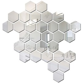 Bikri Kendra - 31 Hexagon with 20 Butterflies Silver (Size 10.4 x 12 cms) Mirror Self-Adhesive Stickers for Wall, Hexagon, Acrylic Mirror Hexagonal Mirror Wall Sticker