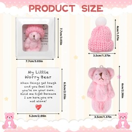 A Teddy Bear Hug in a Box for Women, Mini Plush Pocket Hug Love Little Fluffie Stuffies Worry Bear Doll Toy Small Cute Tiny Teddy Positive Gift for Graduation Birthday Girl Boy Children (Pink)