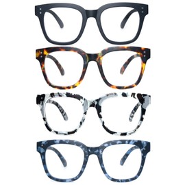 SOPHILY Oversized Reading Glasses for Women Men, 4 Pack Blue Light Blocking Readers, Oprah Style Square Eyeglasses 2.0x