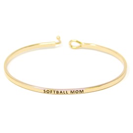 by you Sports Mom Inspirational Messages Engraved Thin Bangle Hook Bracelets (Softball MOM - Gold, Brass)