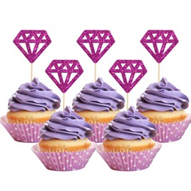 24 piezas de adornos para magdalenas de diamantes morados con purpurina, anillos de boda, para matrimonio, compromiso, aniversario, fiesta de San Valentín, suministros para decoración de pasteles