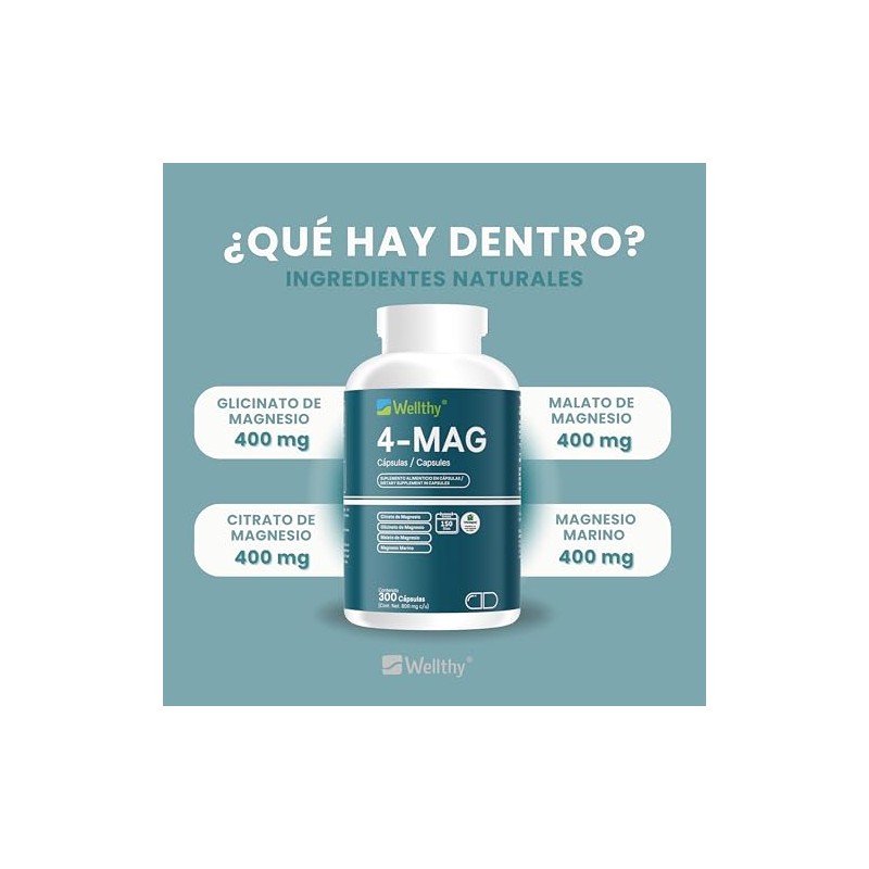 Wellthy Mag Magnesio Complex 300 Cápsulas Equivalente 360mg Elemental Citrato