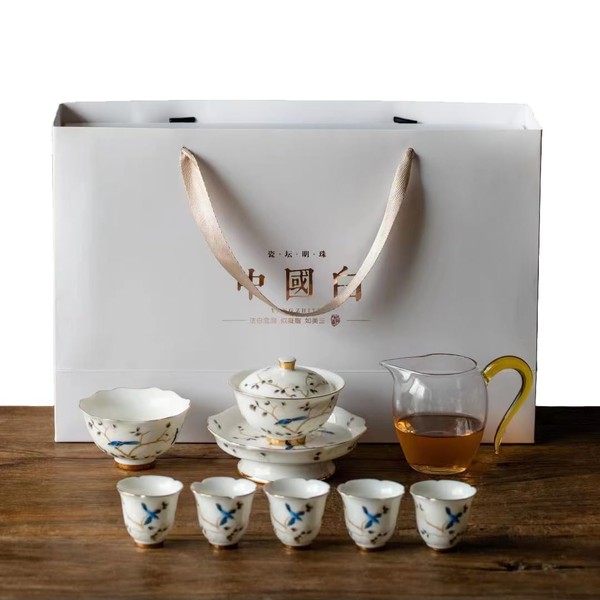 SILINE Fine Ceramic Tea Set,Chinese Suet Jade White Porcelain Gaiwan