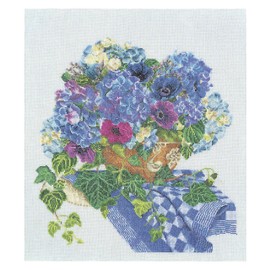 Thea Gouverneur Hydrangea-Anemone On Aida Cross Stitch Kit-14.5 x 16.5-inch 16 Count, 14.5"x16.5", 37 x 42cm