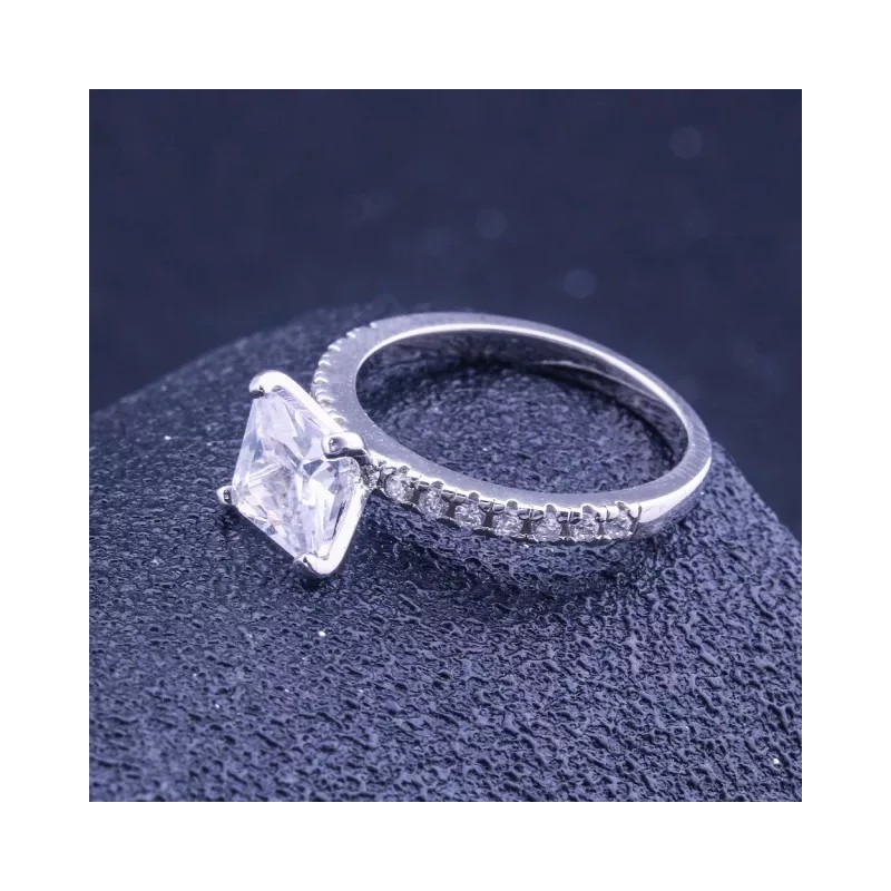 Dtup Anillo D/compromiso Elegante Diamante Cuadrado Plata Alemana
