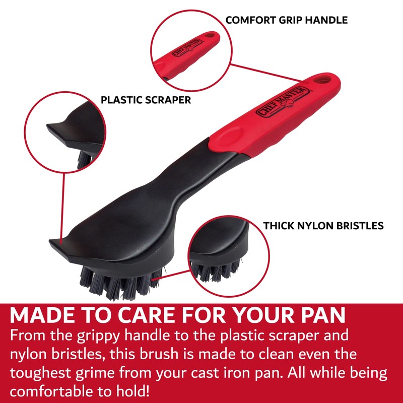 Cast Iron Scrub Brush & Scraper, Dish Scrubber Brush with