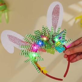 Outyua - Diadema con orejas de conejo, con purpurina, diseño de orejas de conejo, disfraz de Pascua para mujer