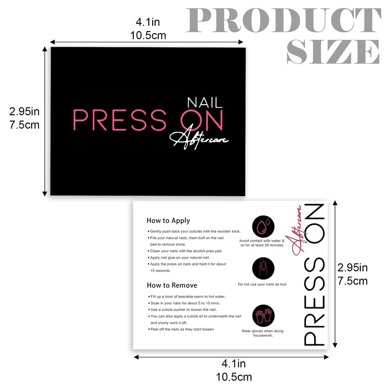 50 Pack Press on Nail Instructions Cards, Nail Application Guides