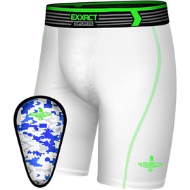Exxact Sports - Pantalones cortos de compresión para jóvenes con copa atlética suave, pantalones cortos de compresión para niños, para béisbol, fútbol, lacrosse, Blanco, X-Large
