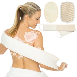 Vive Exfoliating Back Scrubbers for Use in Shower (3 Set) - Loofah Sponge Pads for Body with Handles, Deep Clean and Invigorate Your Skin for Men, Women and Elderly - Soft Luffa with Soap