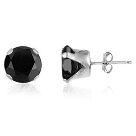 ONYX BLACK 12MM Classic Brilliant Round Cut Cubic Zirconia (CZ) Sterling Silver Birthstone Stud Earrings/Ear Studs for Women Ladies Girls - 925 Sterling Silver. 12-BLCK