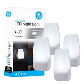 GE LED Night Lights Plug Into Wall, Dusk to Dawn Sensor, Ambient Lighting, Dorm Room Essentials, Bathroom Decor, Smart Home, for Bedroom, Cool White, 55992, 4 Pack