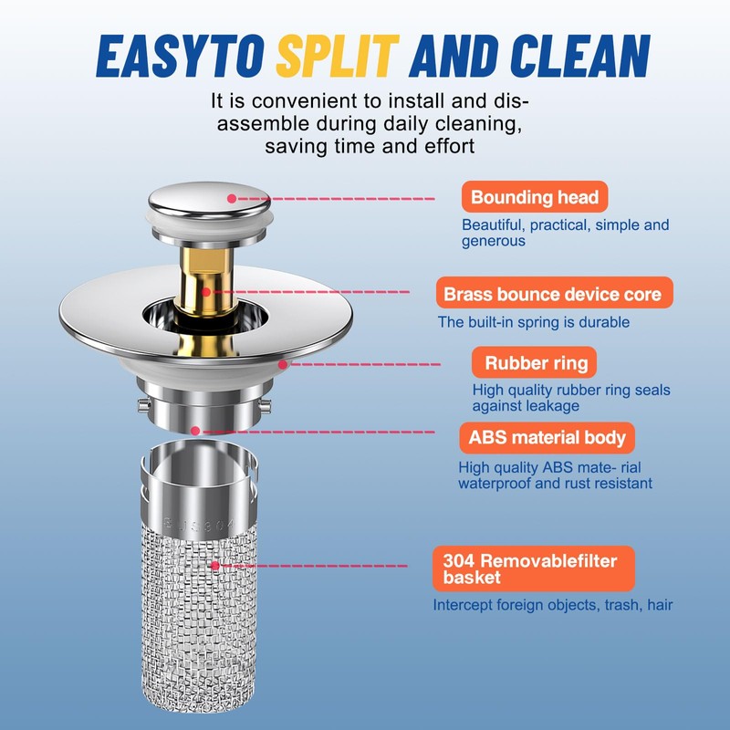 2024 New Pop Up Bathroom Sink Drain Strainer Hair Catcher,