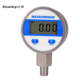 MEASUREMAN 2-1/2" dial, Digital Industrial Pressure Gauge with 1/4" NPT Lower Mount, Stainless Steel case and Connection, 0-100psi/bar, 1%,Battery Powered, with LED Light