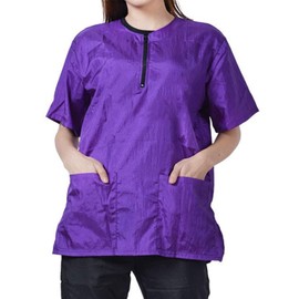 Dog Grooming Smock for Men Women, Anti-Static Smock for Pet Shop Dog Cat Grooming Bathing, Short Sleeves, Water Resistant and Hair Proof, (Solid Purple L)