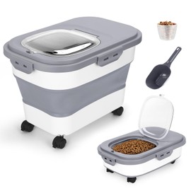 Dog Food Container, 20~23 lbs Collapsible Dog Food Storage Container, Air Tight Storage Bin for Pet Food, Moisture-Proof | Front & Rear Wheels | Magnetic Lid Lock |