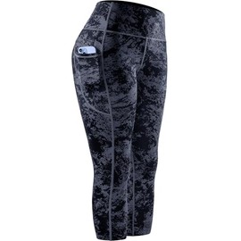 CADMUS High Waisted Workout Legging Capri for Women Athletic Yoga Pants with Two Side Pockets, Black-1, M