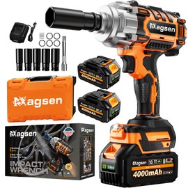 MAGSEN 1/2 inch Cordless Impact Wrench, High Torque 900Ft-lbs (1200N.m) Brushless Impact Gun,3800RPM,2x4000mAh Battery, 6 Sockets,LED Light,Electric Impact Motor Variable Speeds for Car/Mower/Pickup