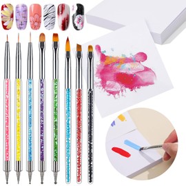 DANNEASY 50Pcs Nail Art Palette Paper with 5 Nail Brushes, Disposable Gel Nail Polish Palette Waterproof Makeup Mixing Palette Papers Double-Ended Dotting Pen Nail Tech Supplies Tools