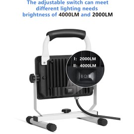 UFOND 4000 Lumen LED Work Light with Stand,40W Waterproof Portable Flood Lights, Worklight Brightness Angle Adjustable, with Switch Power Cord, Suitable for Construction Sites, Garage Workshop