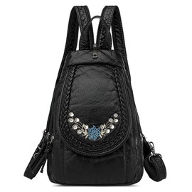 DIRRONA Women Backpacks Small Chest Bag Casual Shoulder Bags Anti Theft Women's Chest Bag Waterproof Handbag PU Leather Multifunction Work Travel Backpack Black A