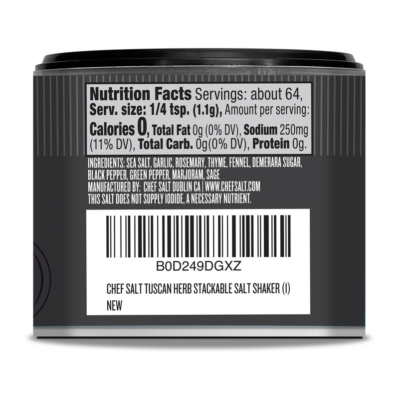 CHEF SALT Tuscan Herb Seasoned Salt, 2.5 oz Salt Shaker