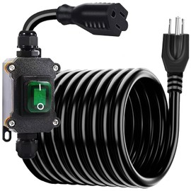 4.9ft Extension Cord with Waterproof Switch,14AWG 3 Pin Outdoor Heavy Duty Extension Cord AC 20A-125V,16A-250V Waterproof Lighting Extension Cord,Built-in Green Switch Ground Socket 3 Plug