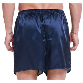 Lavenderi - Pantalones cortos de satén de seda para hombre, pantalones cortos de pijama, marino, X-Large