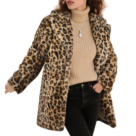 YIGAMA Womens Faux Fur Coats Lapel Faux fur Jacket Fluffy Coats Leopard Print Fuzzy Winter Jacket