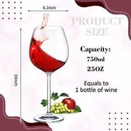 Pickmesh 2 Pcs 25 oz Giant Wine Glasses Oversized Giant 750ml Wine Glass with Stem Big Extra Large Cocktail Glasses for Celebrations Gift Packaging Anniversary Holiday Birthday Party