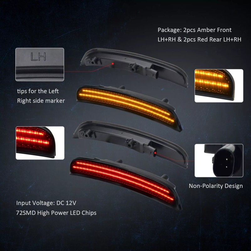 D-lumina 4X Smoked LED Side Marker Bumper Lights Amber Lamps