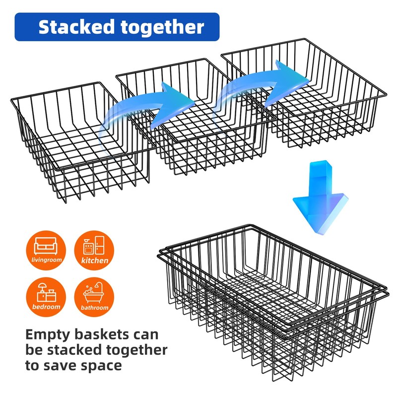 Simple Trending 12 Pack Extra Large Wire Storage Baskets, Pantry