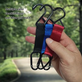 Fence Hooks for Bat Bags and Water Bottles, Heavy Duty Hanging Buckles with Nylon Strap, Black/Red/Blue Metal Hooks for Baseball, Tennis, Softball, Football, and Outdoor Sports Equipment. (6 Pieces)