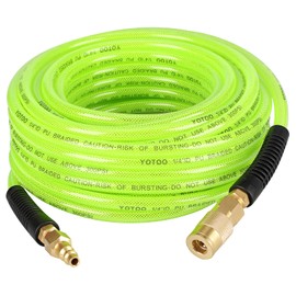 YOTOO Reinforced Polyurethane Air Hose 1/4" Inner Diameter by 50' Long, Flexible, Heavy Duty Air Compressor Hose with Bend Restrictor, 1/4" Swivel Industrial Quick Coupler and Plug, Green