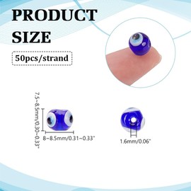 DELORIGIN Pack of 50 8 mm Evil Eye Beads Lampwork Charms Turkish Beads Blue Evil Eye Beads Amulets for Making Jewellery Earrings Bracelets and Necklaces