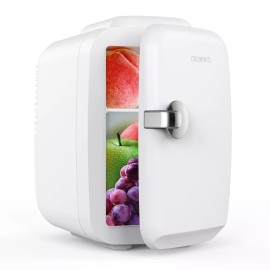 CROWNFUL Mini Fridge, 4 L/6 Can Portable Cooler and Warmer Personal Fridge - White