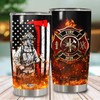 WAZONE Firefighter Tumbler Cup Thin Red Line Flag Design Travel