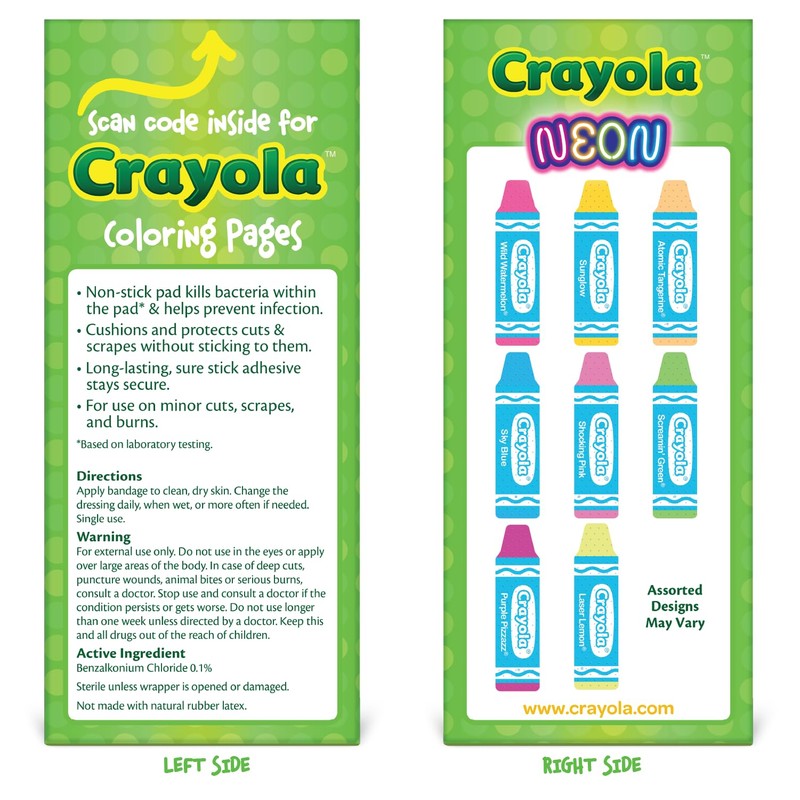 Crayola Shaped Neon Antibacterial Bandages for Kids, 100 CT -