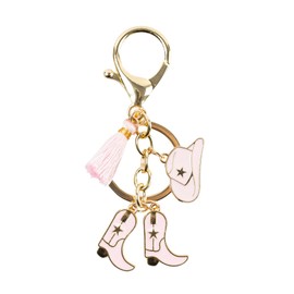 GTUDOR Cowboy Keychain, Cowboy Hat Boot Keychain with Tassel, Cowgirl Accessories for Women for Car Keys Purse Backpack (Pink)