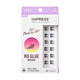 KISS imPRESS False Eyelashes, Lash Clusters, Falsies, Chic Wispy', 12mm-14mm, Includes 12 pieces of pre-bonded lashes, Contact Lens Friendly, Easy to Apply, Reusable Strip Lashes
