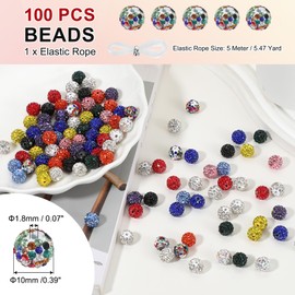 PATIKIL 100 Pcs Multicolor Round Rhinestone Beads for Jewelry Making, 10mm Shiny Disco Ball Beads with Hole, Craft Bead