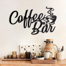 KOYILTD Black Metal Coffee Bar Sign for Wall Coffee Signs for Cafe Station Cafe Wall Decor Kitchen Accessories Black Cup Letter Sign for Home Kitchen Cafe Bar Office (Rustic)