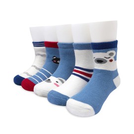 Adorel Boys Socks Terry Cloth Lined Cotton Stockings Thermal Socks Pack of 5, Blue Bear