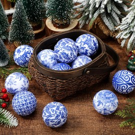 Ceenna 12 Pcs Decorative Balls 2.36" Christmas Chinoiserie Centerpiece Bowl Filler Fabric Wrapped Balls Farmhouse Decoration for Christmas Party Supplies Basket Table(Classic Style,Fabric)